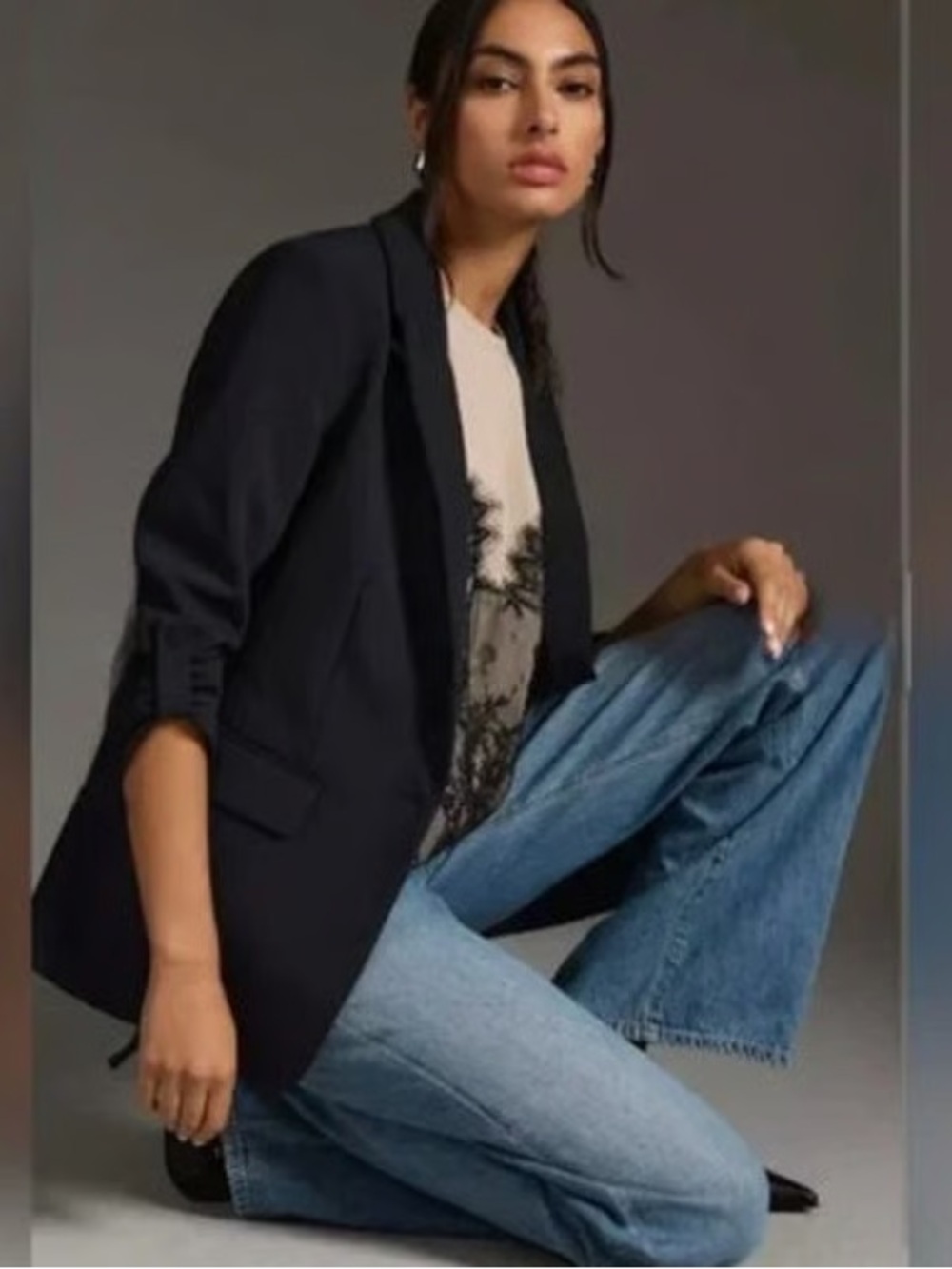 Anthropologie Maeve Lazar Roll Sleeve
Single Button Blazer Tailored Blazer US 4